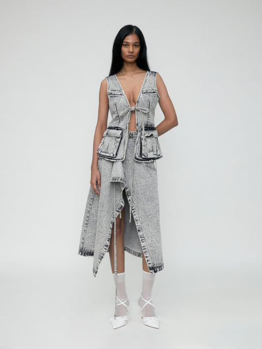 Draped Denim Skirt